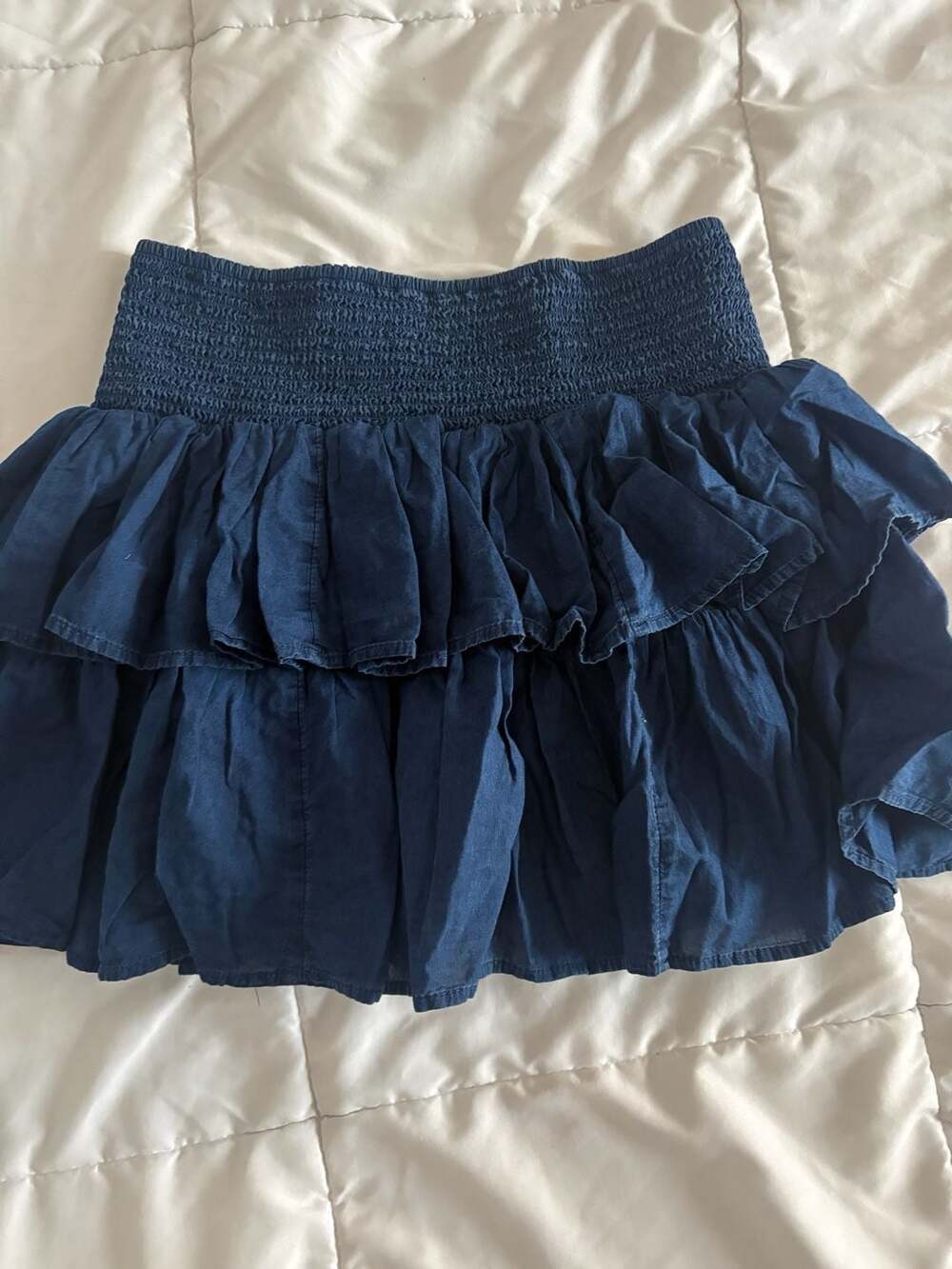 American Eagle Navy Blue Tiered Ruffle Mini Skirt with Smocked Waist